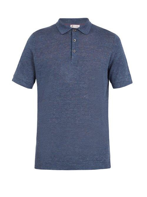 Matchesfashion.com Brunello Cucinelli - Linen And Cotton Blend Polo Shirt - Mens - Blue