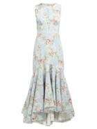 Matchesfashion.com Brock Collection - Othmana Floral Print Taffeta Dress - Womens - Blue