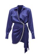 David Koma - Chain-embellished Satin Wrap Dress - Womens - Blue Silver