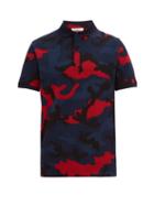 Matchesfashion.com Valentino - Camouflage Print Cotton Piqu Polo Shirt - Mens - Navy Multi