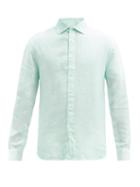 Matchesfashion.com 120% Lino - Point-collar Linen-calico Shirt - Mens - Light Green