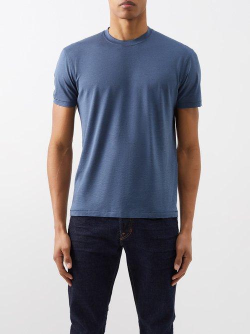 Tom Ford - Logo-embroidered Jersey T-shirt - Mens - Blue