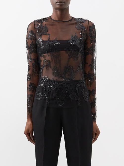 Isabel Marant - Kimmy Embroidered Mesh Top - Womens - Black