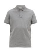 Matchesfashion.com Moncler - Logo Print Striped Undercollar Cotton Polo Shirt - Mens - Grey