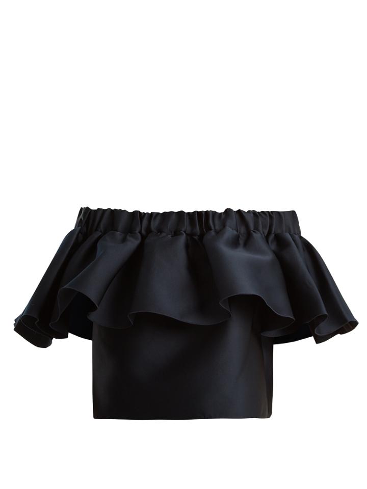 Maison Rabih Kayrouz Off-the-shoulder Ruffled Satin Cropped Top
