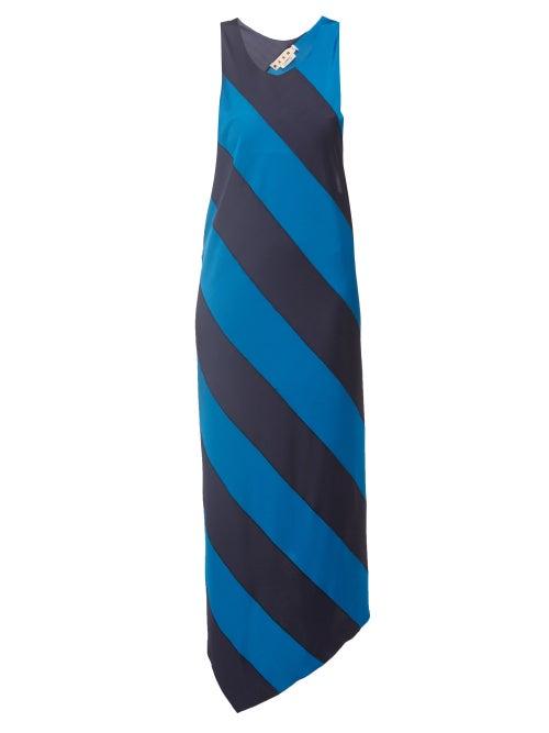 Marni - Racerback Striped-twill Maxi Dress - Womens - Blue Stripe