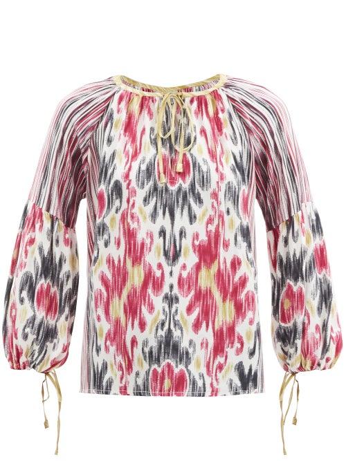 Matchesfashion.com D'ascoli - Amina Ikat-print Silk-crepe Blouse - Womens - Pink Multi