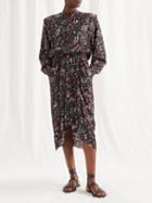 Isabel Marant Toile - Okleya Gathered Floral-print Jacquard Dress - Womens - Black