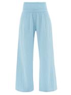 Anaak - Maya Shirred-waist Cotton-muslin Wide-leg Trousers - Womens - Blue