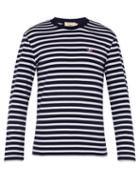 Matchesfashion.com Maison Kitsun - Fox Appliqu Striped Long Sleeved Cotton T Shirt - Mens - Navy White
