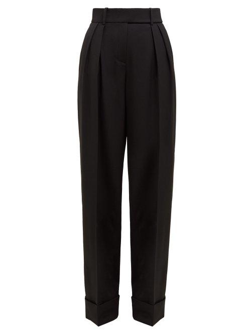 Matchesfashion.com Alexandre Vauthier - Cuffed Wide Leg Wool Blend Trousers - Womens - Black