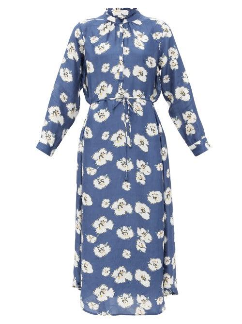 Matchesfashion.com Apiece Apart - Betina Floral-print Organic-cotton Shirt Dress - Womens - Navy Multi