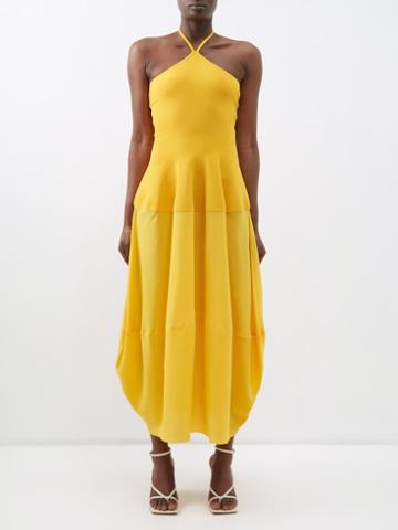Stella Mccartney - Halterneck Compact-knit Jersey And Silk Midi Dress - Womens - Yellow