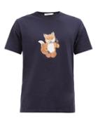 Maison Kitsun - All Right Fox-print Cotton-jersey T-shirt - Mens - Navy