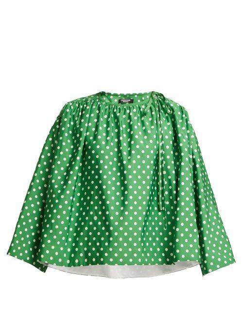 Matchesfashion.com Calvin Klein 205w39nyc - Polka Dot Print Satin Blouse - Womens - Green White
