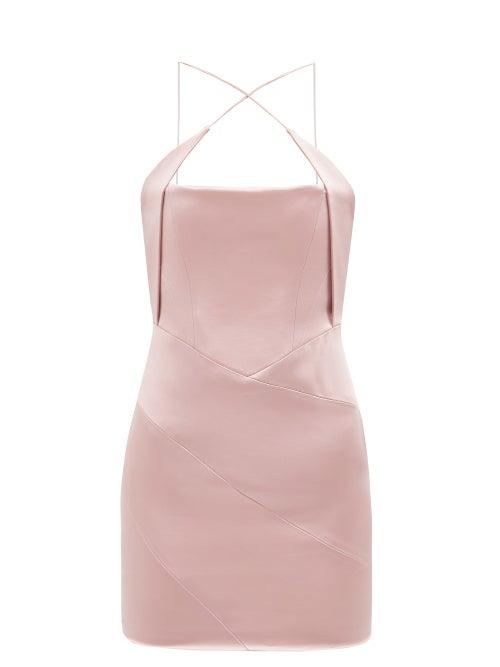 16arlington - Esteli Crossover-strap Satin Mini Dress - Womens - Pink