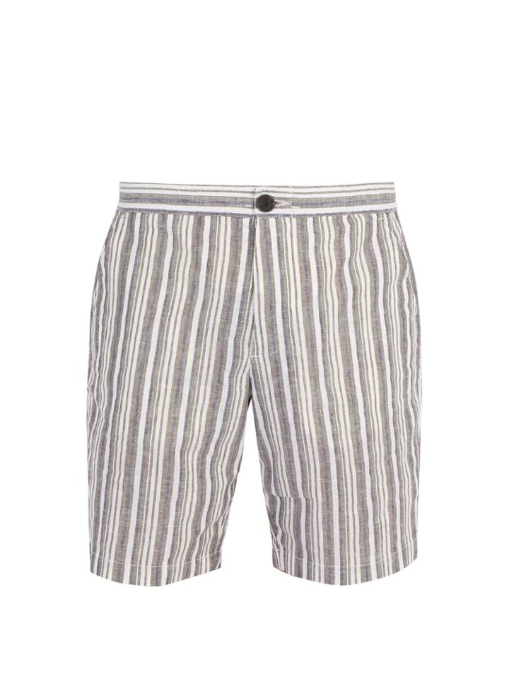 Oliver Spencer Striped Cotton And Linen-blend Shorts