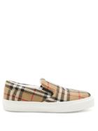 Matchesfashion.com Burberry - Thompson Vintage-check Jacquard Canvas Trainers - Womens - Beige Multi