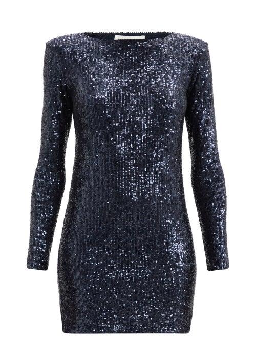 Matchesfashion.com Saint Laurent - Padded-shoulder Sequinned Mini Dress - Womens - Navy