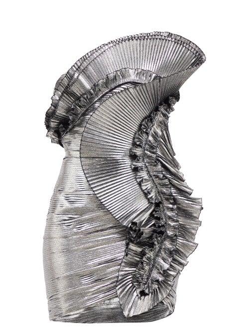 Alexandre Vauthier - Flounced Silk-blend Lam Dress - Womens - Silver
