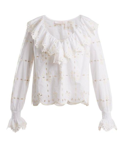Matchesfashion.com See By Chlo - Geometric Floral Embroidered Cotton Top - Womens - White