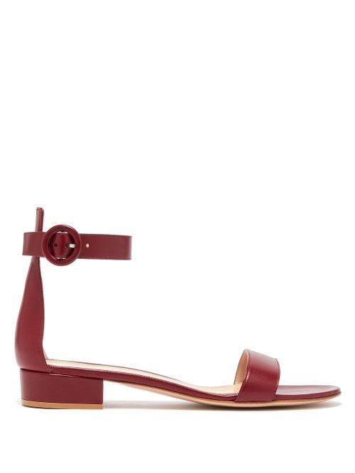 Matchesfashion.com Gianvito Rossi - Portofino 20 Block Heel Leather Sandals - Womens - Burgundy