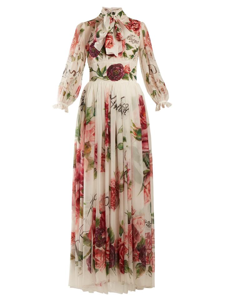 Dolce & Gabbana Peony And Rose-print Chiffon Gown