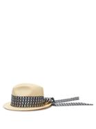 Matchesfashion.com Valentino - Optical Print Scarf Straw Trilby Hat - Womens - Blue