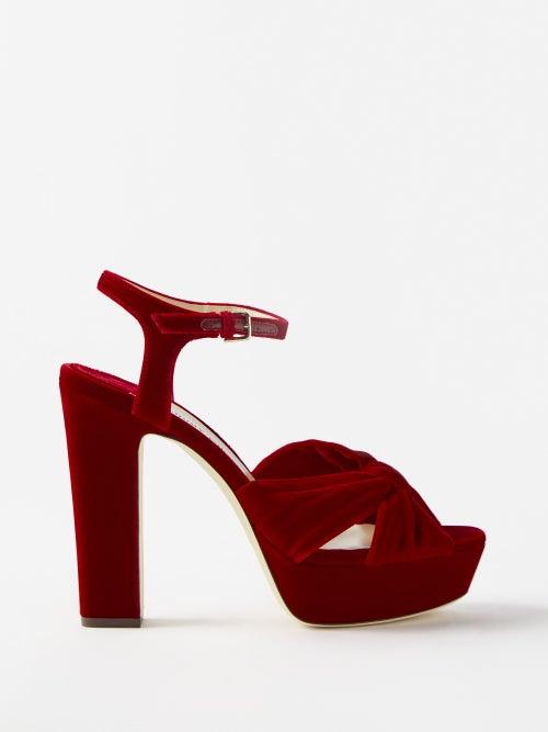 Jimmy Choo - Heloise 120 Velvet Platform Sandals - Womens - Red