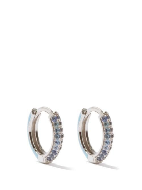 Fry Powers - Aquamarine, Enamel And Silver Huggie Earrings - Womens - Light Blue