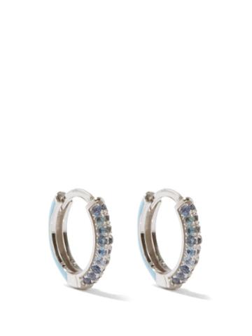 Fry Powers - Aquamarine, Enamel And Silver Huggie Earrings - Womens - Light Blue