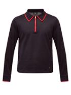 Matchesfashion.com Dunhill - Zip-collar Cotton Long-sleeved Polo Shirt - Mens - Navy