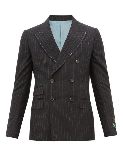 Matchesfashion.com Gucci - Signoria Double Breasted Pinstriped Wool Blazer - Mens - Dark Grey