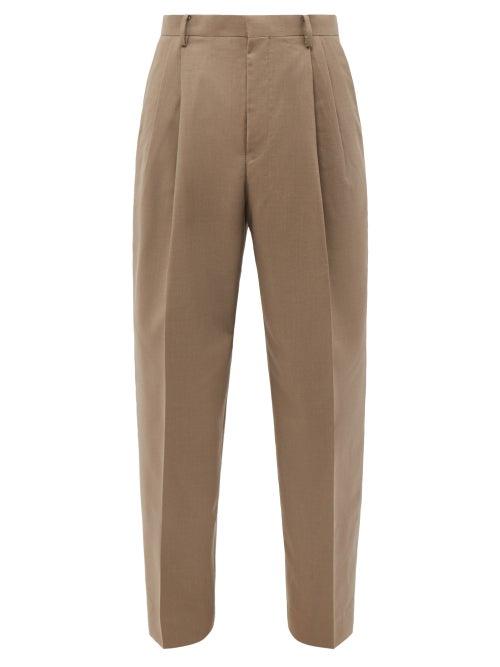 Auralee - Pleated Wool Wide-leg Trousers - Mens - Beige