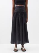 Matteau - Ruched Organic-cotton Maxi Skirt - Womens - Black