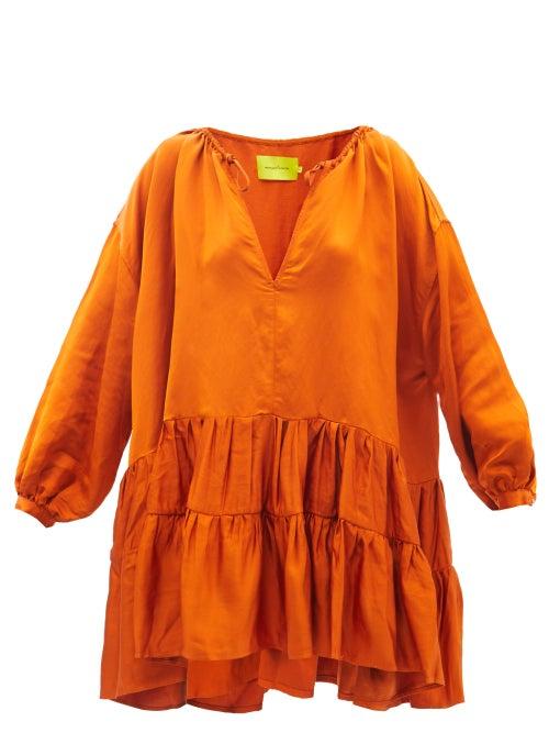 Marques'almeida - Linen-blend Tiered Smock Dress - Womens - Orange
