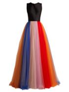 Matchesfashion.com Carolina Herrera - Silk Faille And Tulle Striped Gown - Womens - Black Multi