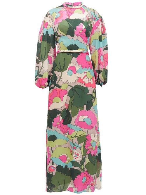 Matchesfashion.com Fendi - Floral-print Balloon-sleeved Silk Maxi Dress - Womens - Pink Print
