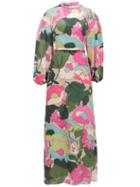 Matchesfashion.com Fendi - Floral-print Balloon-sleeved Silk Maxi Dress - Womens - Pink Print