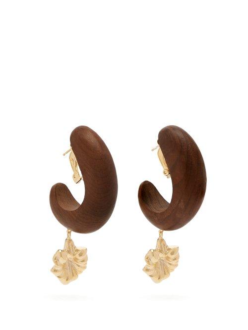 Matchesfashion.com Vanda Jacintho - Wooden Ring Flower Drop Earrings - Womens - Gold