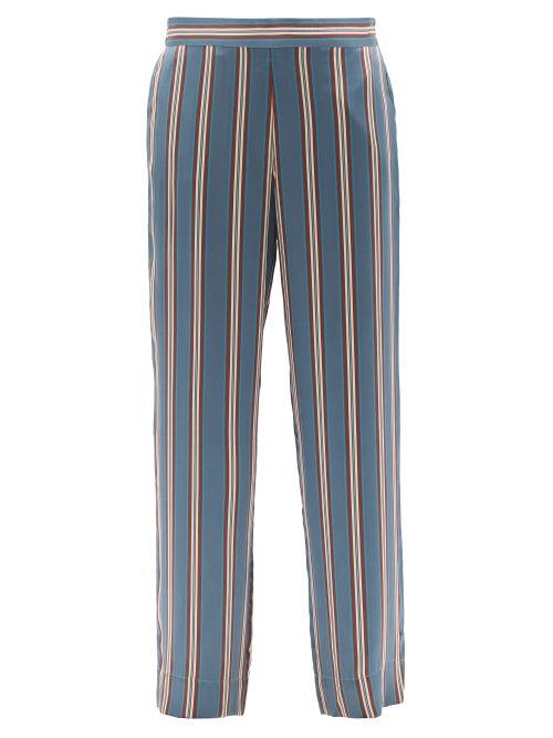 Asceno - London Striped Sandwashed-silk Pyjama Trousers - Womens - Blue Stripe