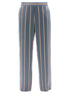 Asceno - London Striped Sandwashed-silk Pyjama Trousers - Womens - Blue Stripe
