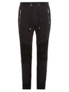 Balmain Biker Ribbed-panel Cotton And Suede Track Pants