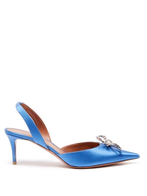 Ladies Shoes Amina Muaddi - Rosie Crystal-embellished Silk-satin Pumps - Womens - Light Blue