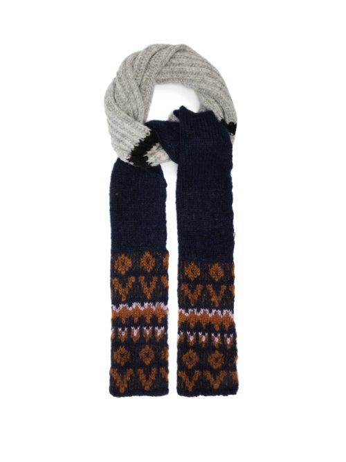 Matchesfashion.com Raf Simons - Fair-isle Striped Slim Alpaca-blend Scarf - Womens - Grey Multi