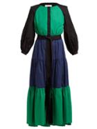 Matchesfashion.com Borgo De Nor - Meret Colour Block Cotton Poplin Midi Dress - Womens - Navy Multi