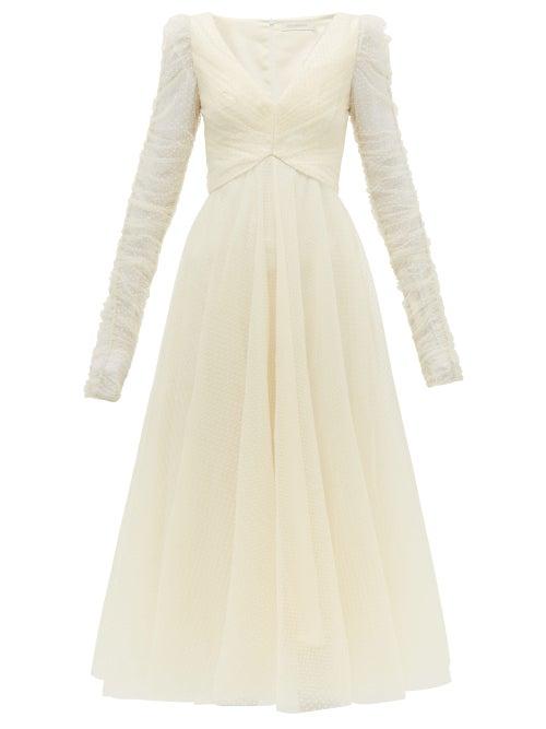 Matchesfashion.com Zimmermann - Espionage Flocked Polka Dot Tulle Dress - Womens - Cream