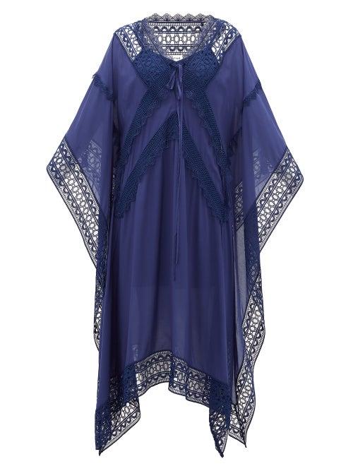Matchesfashion.com Self-portrait - Lace-trimmed Voile Kaftan - Womens - Navy