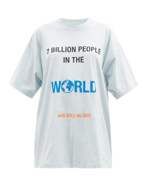 Vetements - No Date-print Cotton-jersey T-shirt - Womens - Light Blue