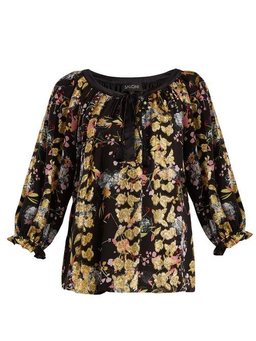 Matchesfashion.com Saloni - Polly Floral Jacquard Blouse - Womens - Black Gold